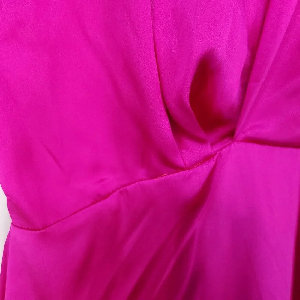 Revolve Amanda Uprichard Silk Mini Dress Size Medium Halter Hot Pink *altered - Picture 8 of 15